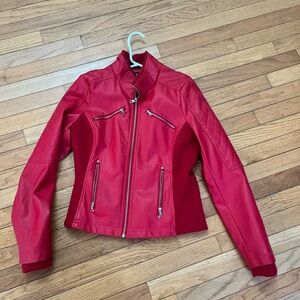 NWOT Y2K Style Red Vegan Leather Moto/Biker Jacket
